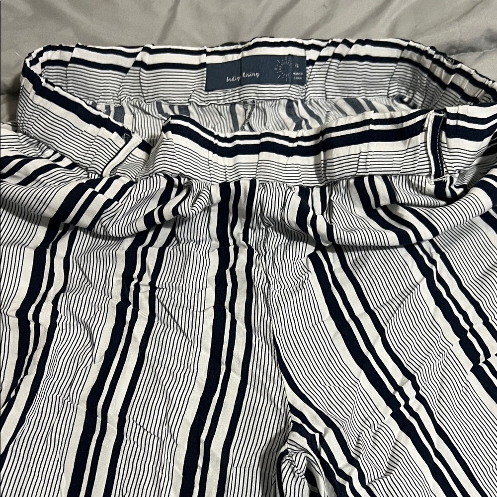 Navy Striped Wide Leg Pants